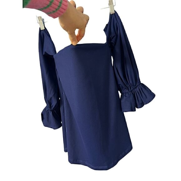 Susana Monaco Thunder Blue Off-The-Shoulder Top With Bell Sleeves, SM - Picture 2 of 7